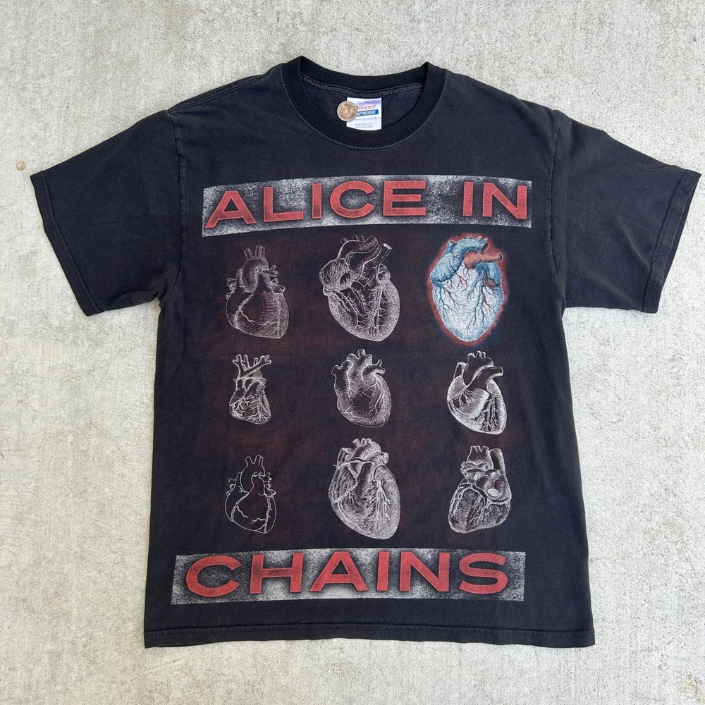 Alice In Chains T Shirt Medium Black Vintage Faded Jar of Flies Heart Grunge Tee